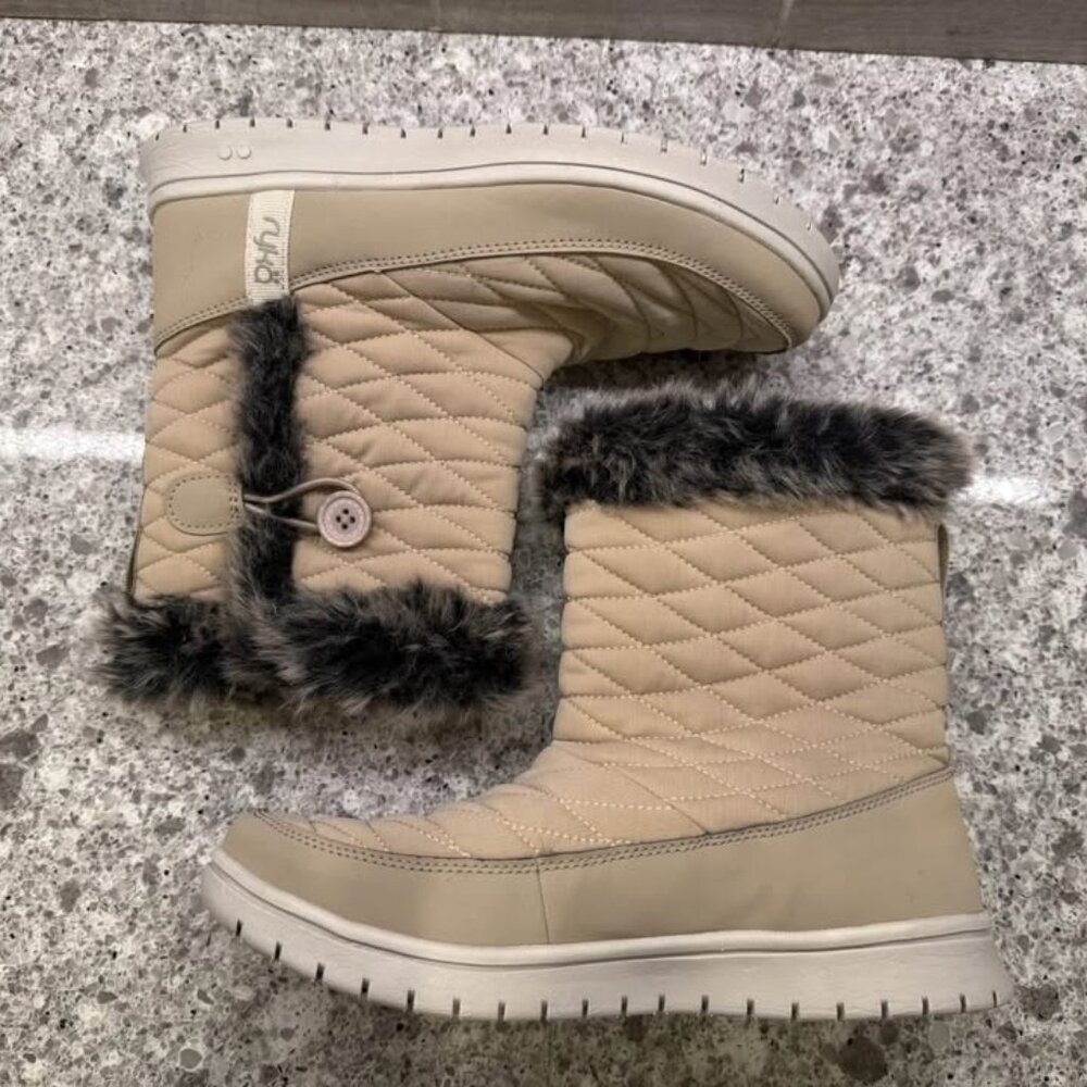 Ryka Women’s Camel Brown Quilted Shiver Ankle Boot with Faux Fur Trim-Size 7 - Picture 5 of 10